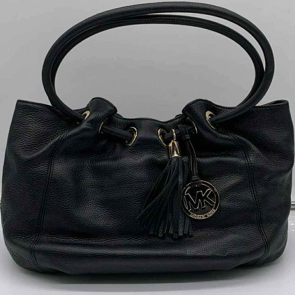 Michael Kors MK Designer Leather Shoulder Bag W/ Tassle Bag Charm Purse Handbag - Picture 1 of 8
